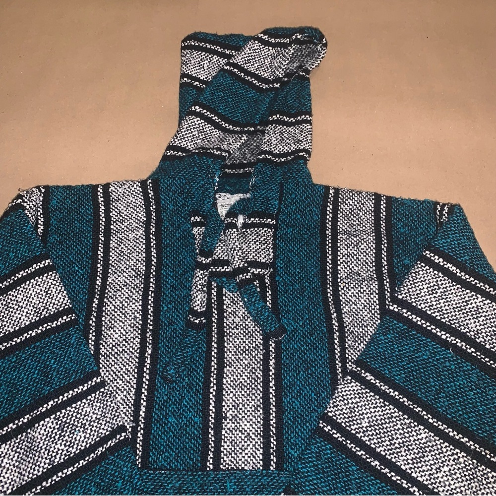 Medium Baja Mexican Hoodie Stripe Drug Rug Hippy Boho Poncho Artesanias Vega